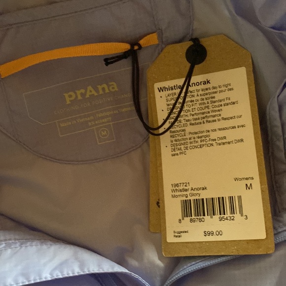 Prana Windbreaker Shell Jacket Medium New, With Tags - Picture 9 of 9